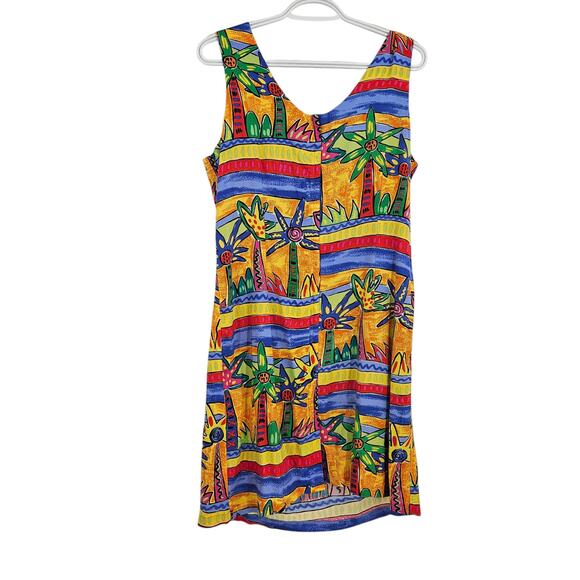 Palm Bay Dress Multicolor Tropical Print Sleeveless Hawaiian Y2K Mini Size M - Picture 2 of 7